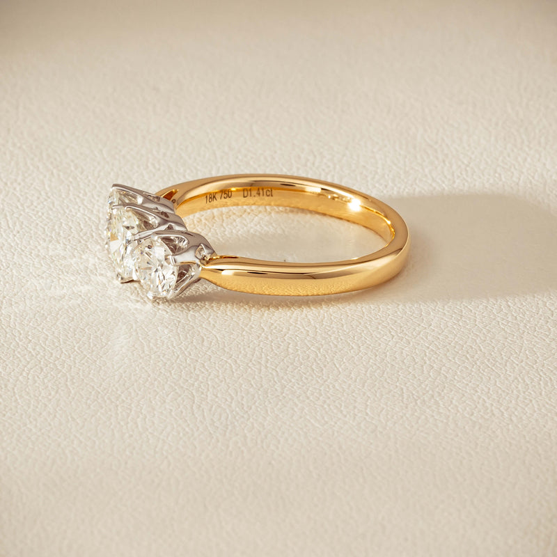 18ct Yellow Gold 1.41ct Reclaimed Diamond Trilogy Ring - Ring - Walker & Hall