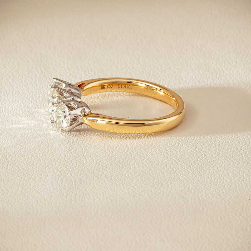 18ct Yellow Gold 1.41ct Reclaimed Diamond Trilogy Ring - Ring - Walker & Hall