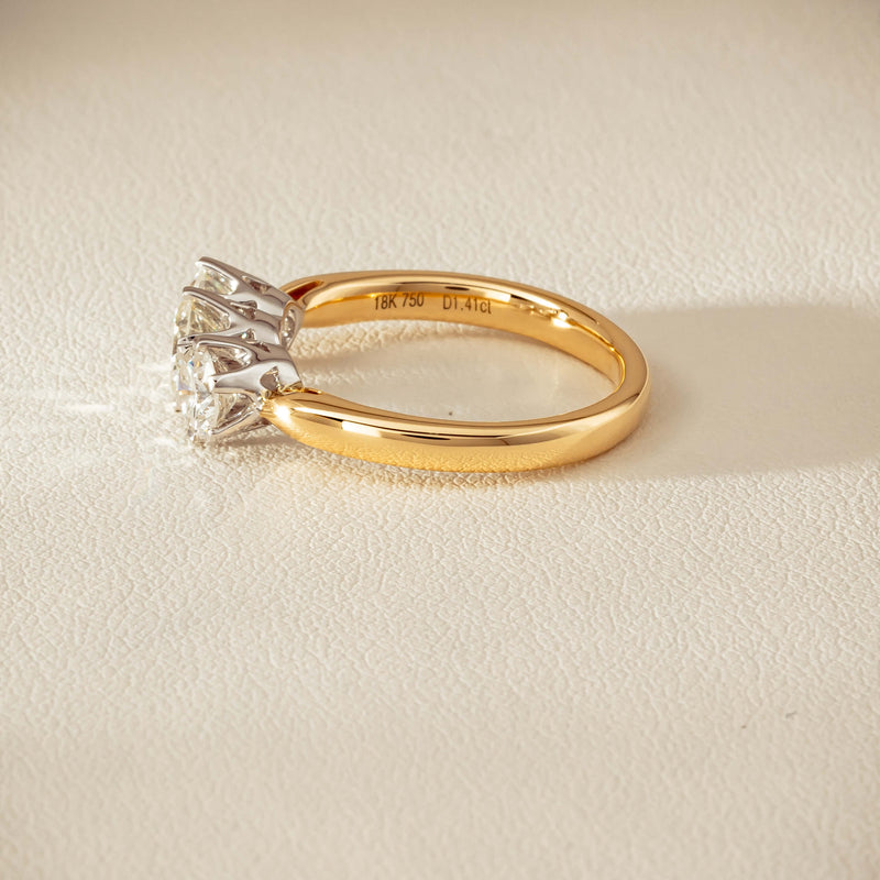 18ct Yellow Gold 1.41ct Reclaimed Diamond Trilogy Ring - Ring - Walker & Hall