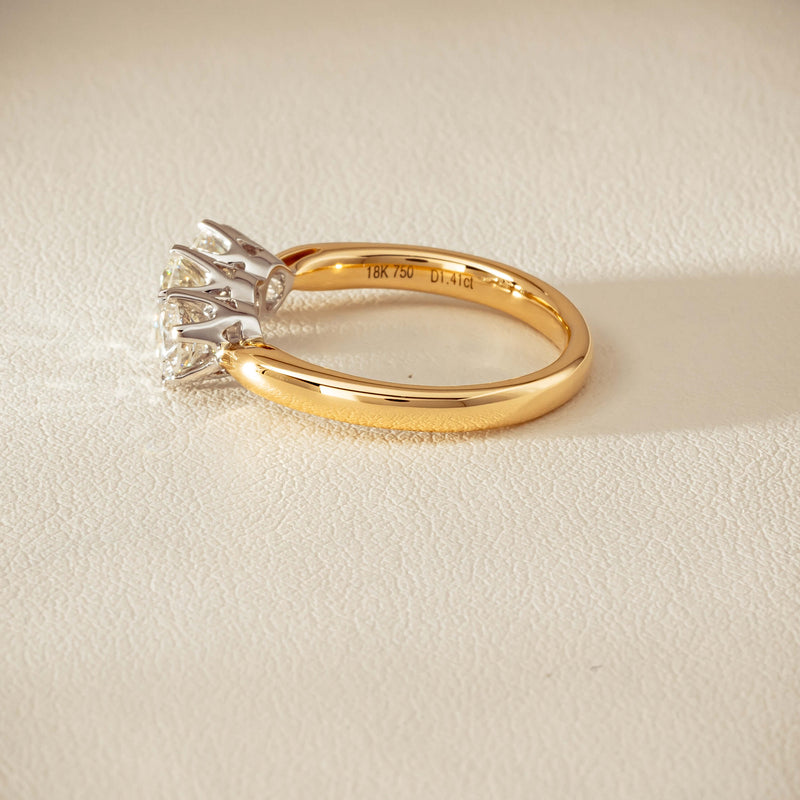 18ct Yellow Gold 1.41ct Reclaimed Diamond Trilogy Ring - Ring - Walker & Hall