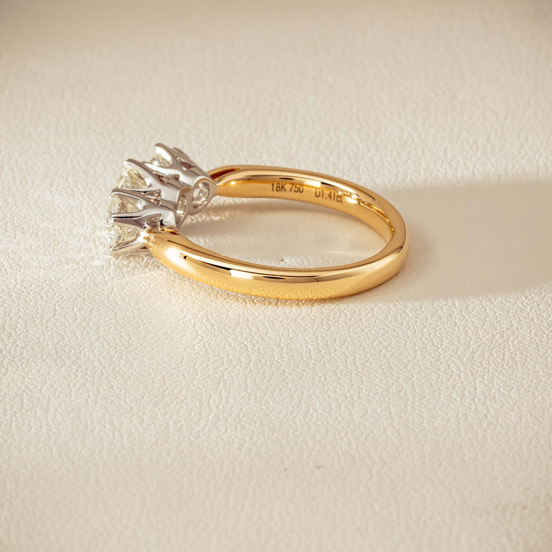 18ct Yellow Gold 1.41ct Reclaimed Diamond Trilogy Ring - Ring - Walker & Hall