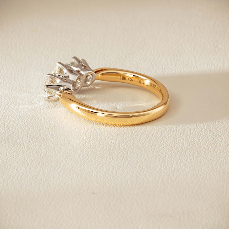 18ct Yellow Gold 1.41ct Reclaimed Diamond Trilogy Ring - Ring - Walker & Hall