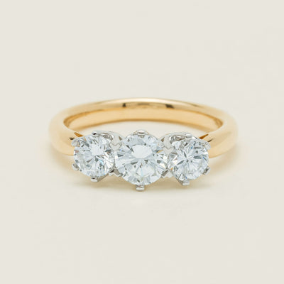 18ct Yellow Gold 1.41ct Reclaimed Diamond Trilogy Ring - Ring - Walker & Hall