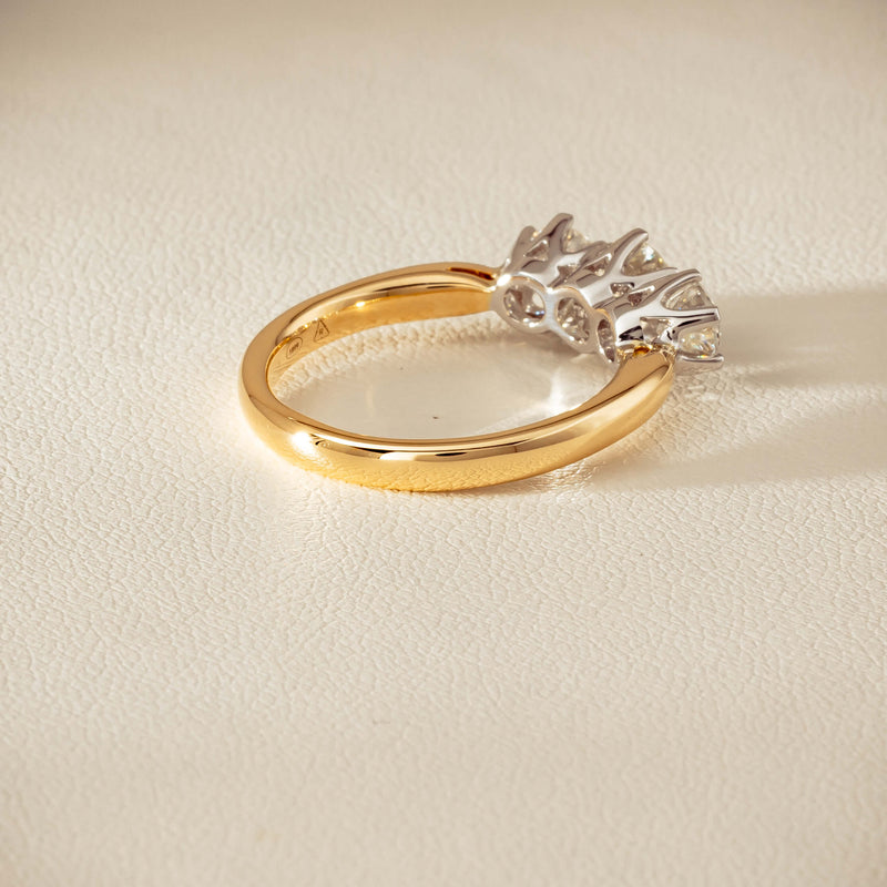 18ct Yellow Gold 1.41ct Reclaimed Diamond Trilogy Ring - Ring - Walker & Hall