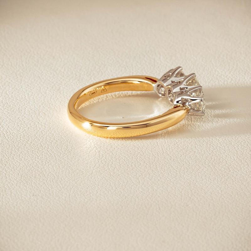 18ct Yellow Gold 1.41ct Reclaimed Diamond Trilogy Ring - Ring - Walker & Hall