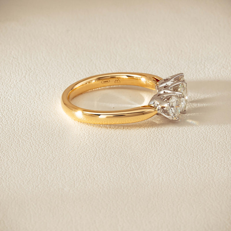 18ct Yellow Gold 1.41ct Reclaimed Diamond Trilogy Ring - Ring - Walker & Hall
