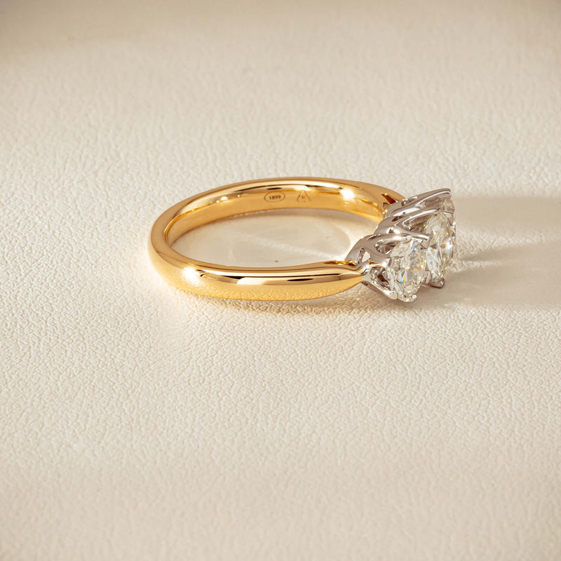 18ct Yellow Gold 1.41ct Reclaimed Diamond Trilogy Ring - Ring - Walker & Hall