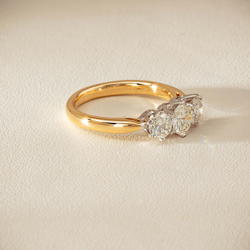 18ct Yellow Gold 1.41ct Reclaimed Diamond Trilogy Ring - Ring - Walker & Hall