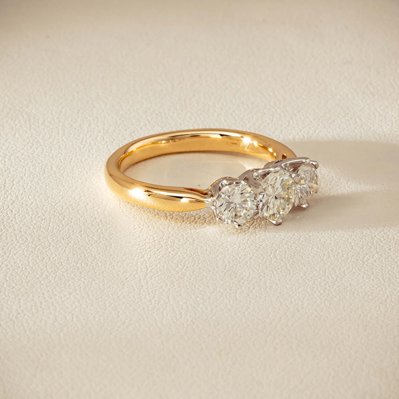 18ct Yellow Gold 1.41ct Reclaimed Diamond Trilogy Ring - Ring - Walker & Hall