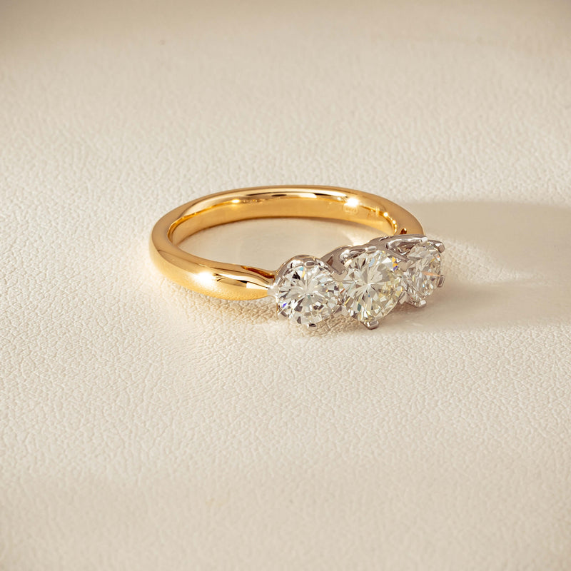 18ct Yellow Gold 1.41ct Reclaimed Diamond Trilogy Ring - Ring - Walker & Hall
