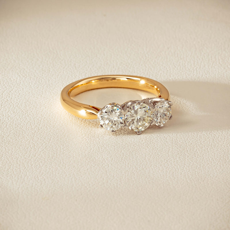 18ct Yellow Gold 1.41ct Reclaimed Diamond Trilogy Ring - Ring - Walker & Hall