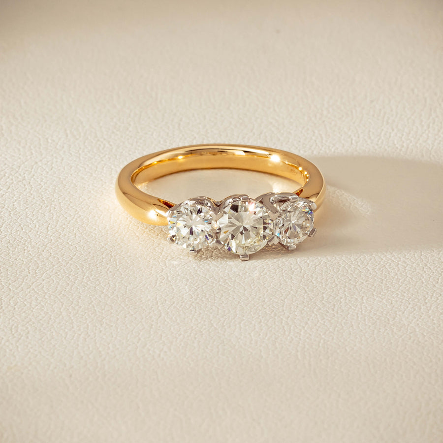 18ct Yellow Gold 1.41ct Reclaimed Diamond Trilogy Ring - Ring - Walker & Hall