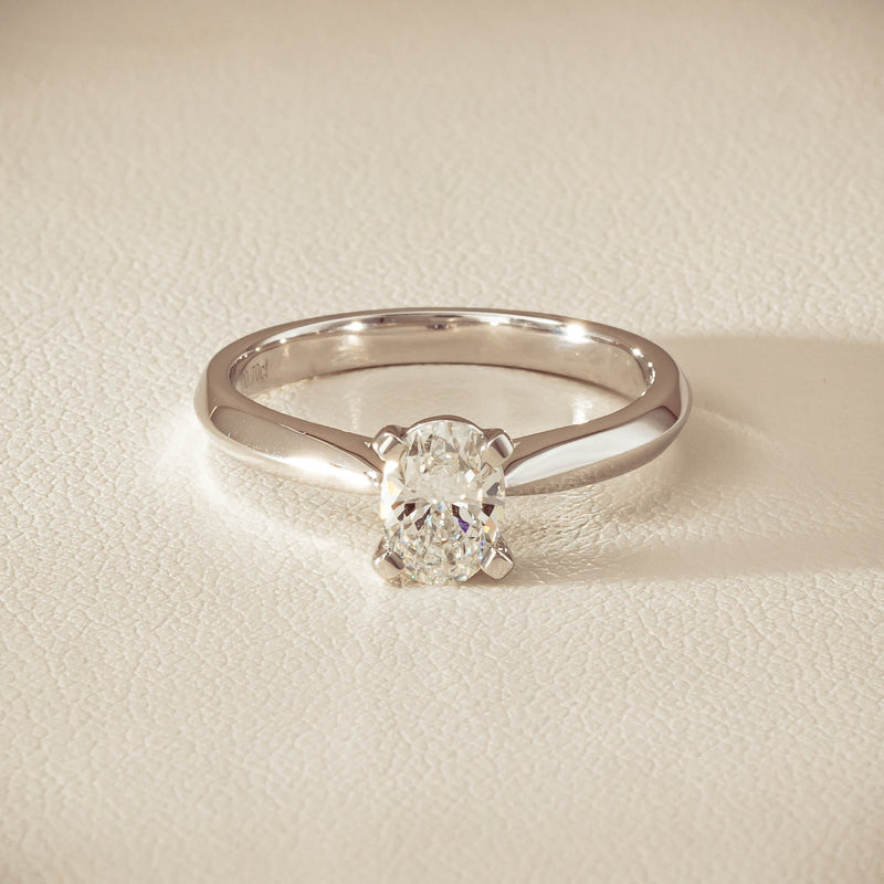 18ct White Gold .70ct Oval-Cut Diamond Venetian Ring - Ring - Walker & Hall