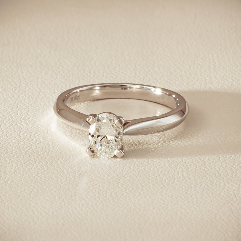 18ct White Gold .70ct Oval-Cut Diamond Venetian Ring - Ring - Walker & Hall