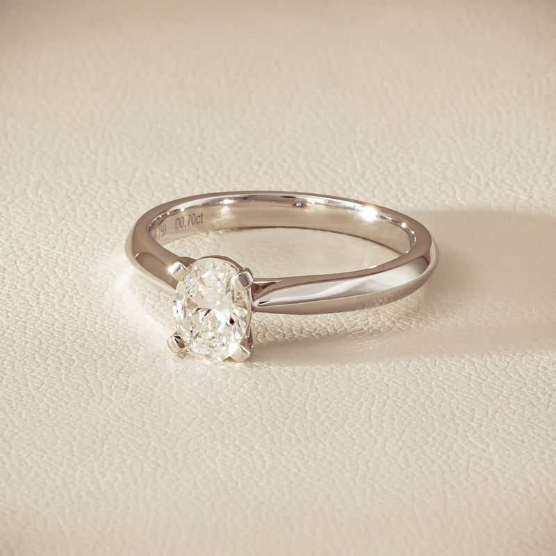 18ct White Gold .70ct Oval-Cut Diamond Venetian Ring - Ring - Walker & Hall
