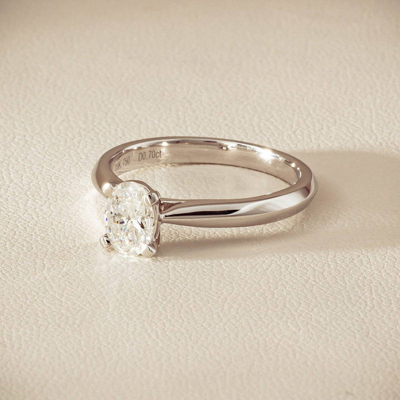 18ct White Gold .70ct Oval-Cut Diamond Venetian Ring - Ring - Walker & Hall