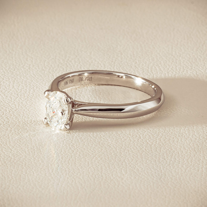 18ct White Gold .70ct Oval-Cut Diamond Venetian Ring - Ring - Walker & Hall