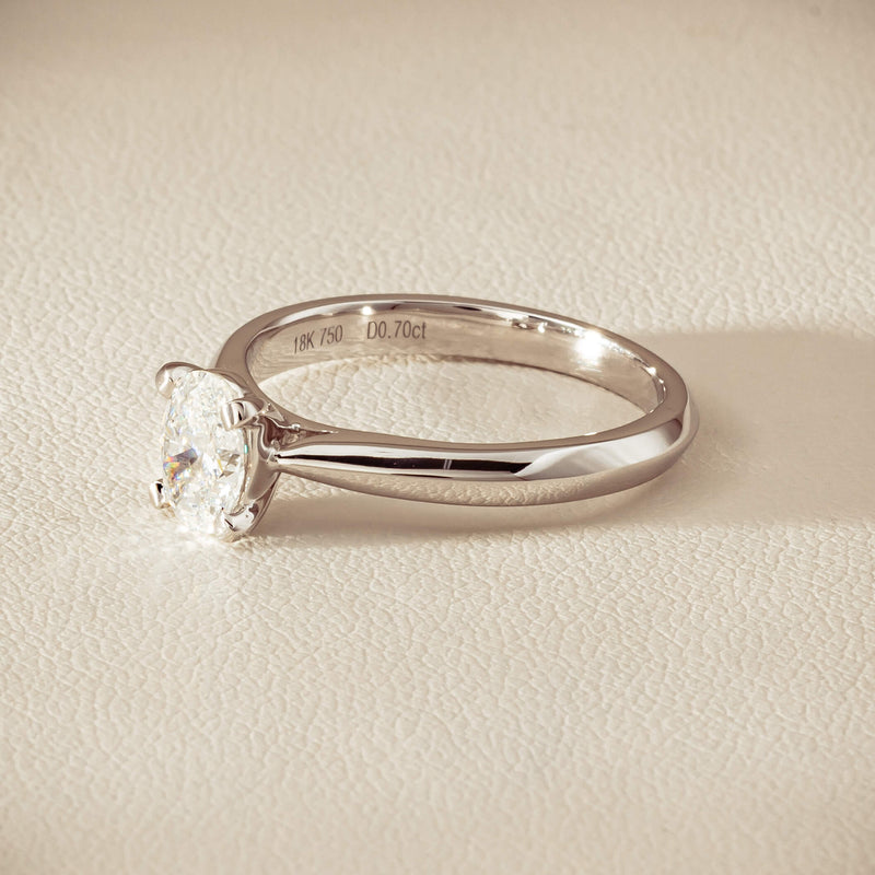 18ct White Gold .70ct Oval-Cut Diamond Venetian Ring - Ring - Walker & Hall