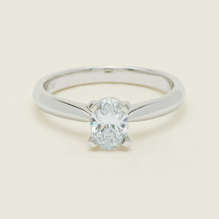 18ct White Gold .70ct Oval-Cut Diamond Venetian Ring - Ring - Walker & Hall
