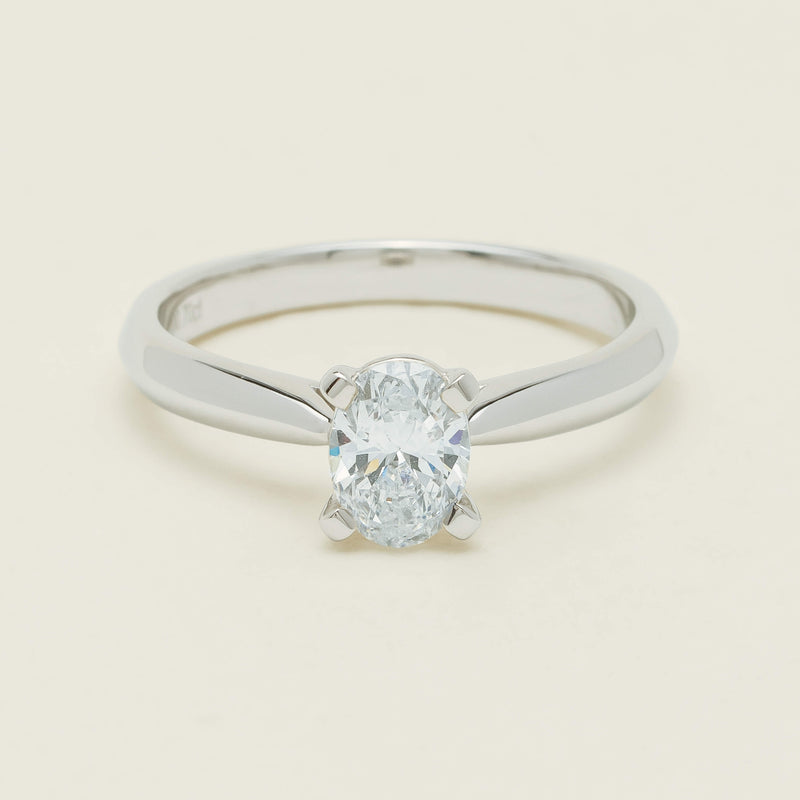18ct White Gold .70ct Oval-Cut Diamond Venetian Ring - Ring - Walker & Hall