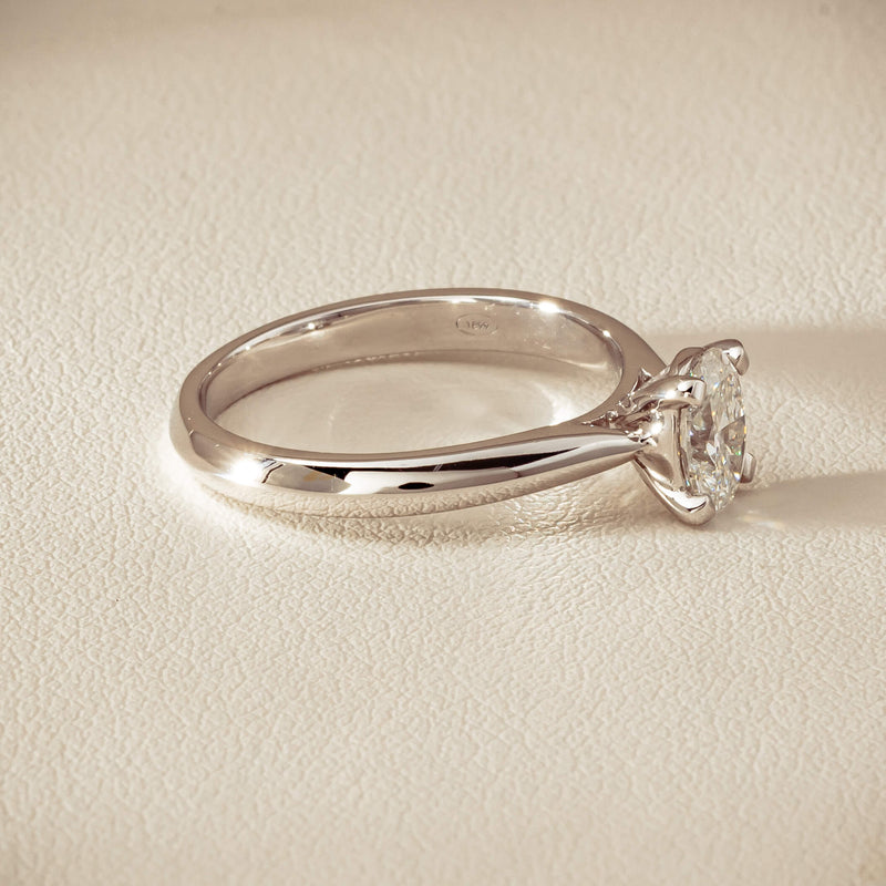 18ct White Gold .70ct Oval-Cut Diamond Venetian Ring - Ring - Walker & Hall