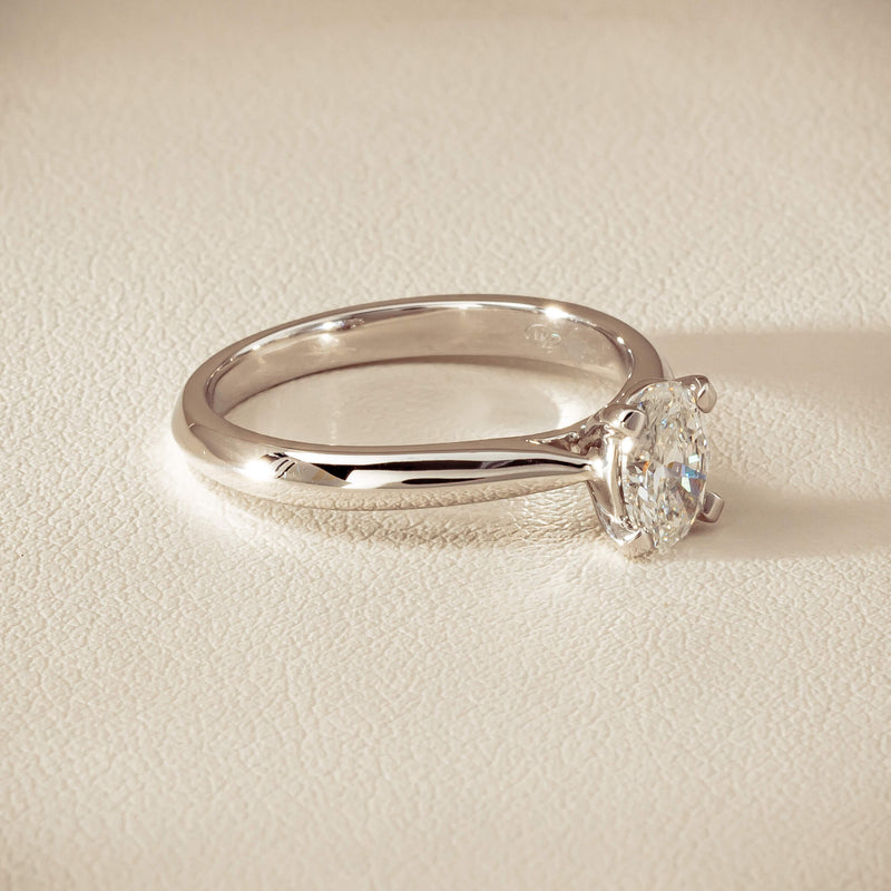 18ct White Gold .70ct Oval-Cut Diamond Venetian Ring - Ring - Walker & Hall