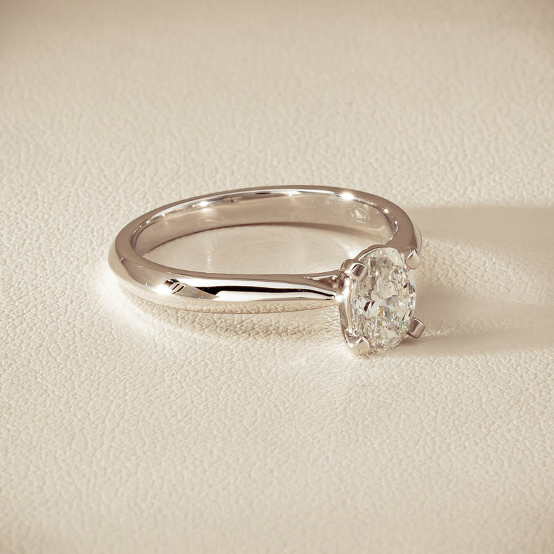 18ct White Gold .70ct Oval-Cut Diamond Venetian Ring - Ring - Walker & Hall