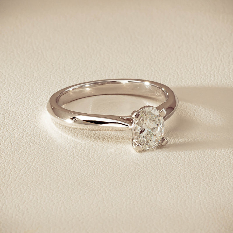 18ct White Gold .70ct Oval-Cut Diamond Venetian Ring - Ring - Walker & Hall