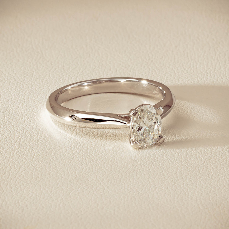 18ct White Gold .70ct Oval-Cut Diamond Venetian Ring - Ring - Walker & Hall