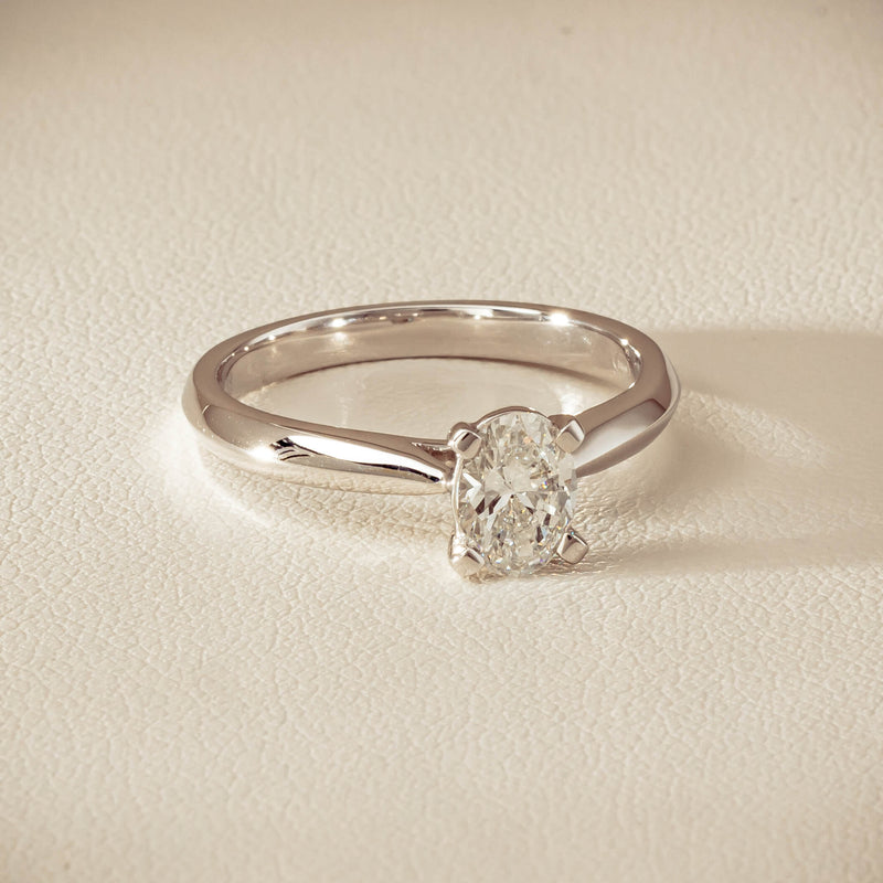 18ct White Gold .70ct Oval-Cut Diamond Venetian Ring - Ring - Walker & Hall