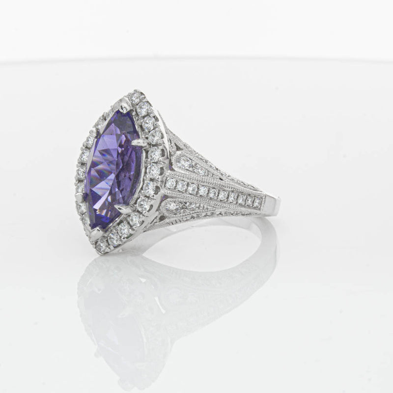 18ct White Gold 3.84ct Tanzanite & Diamond Halo Ring-Ring-Walker & Hall