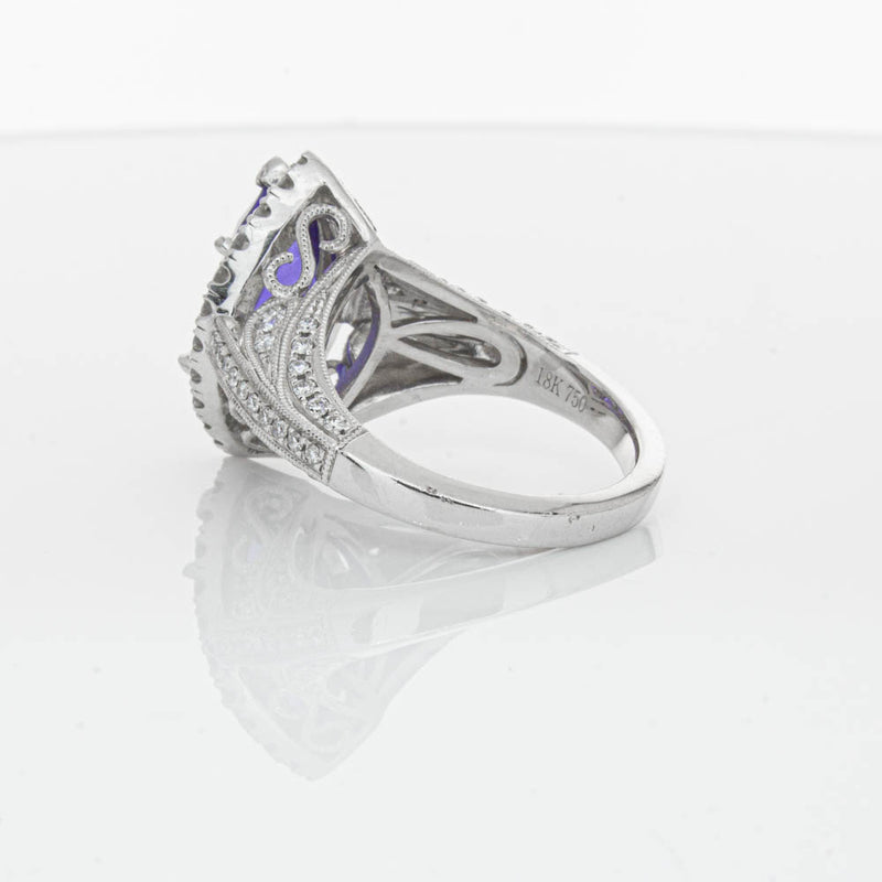 18ct White Gold 3.84ct Tanzanite & Diamond Halo Ring-Ring-Walker & Hall