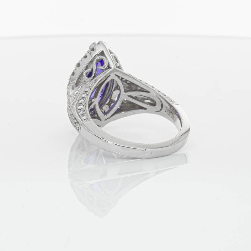 18ct White Gold 3.84ct Tanzanite & Diamond Halo Ring-Ring-Walker & Hall