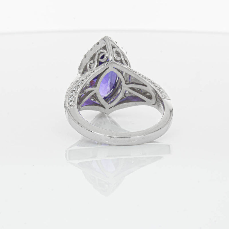 18ct White Gold 3.84ct Tanzanite & Diamond Halo Ring-Ring-Walker & Hall