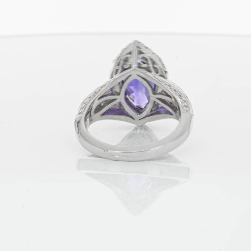 18ct White Gold 3.84ct Tanzanite & Diamond Halo Ring-Ring-Walker & Hall
