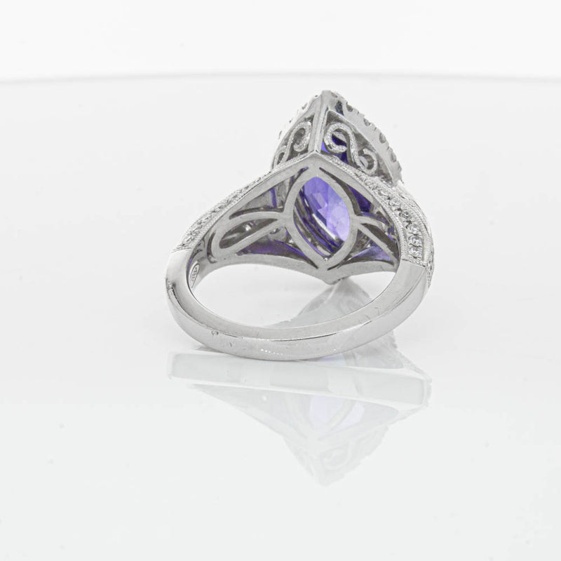 18ct White Gold 3.84ct Tanzanite & Diamond Halo Ring-Ring-Walker & Hall