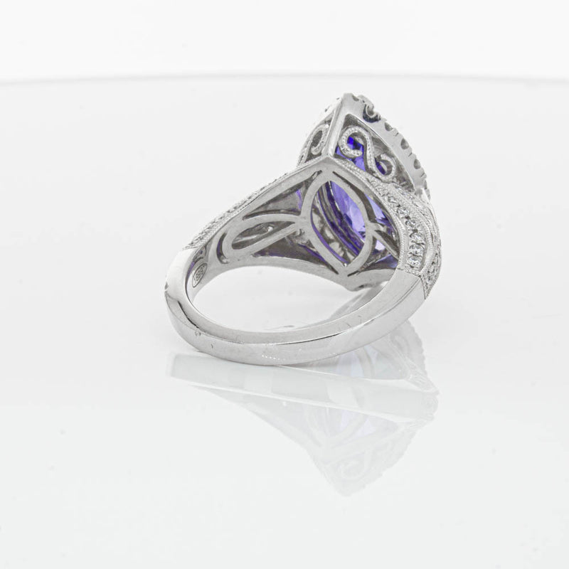 18ct White Gold 3.84ct Tanzanite & Diamond Halo Ring-Ring-Walker & Hall