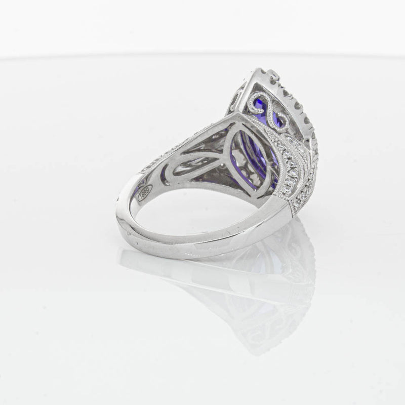 18ct White Gold 3.84ct Tanzanite & Diamond Halo Ring-Ring-Walker & Hall