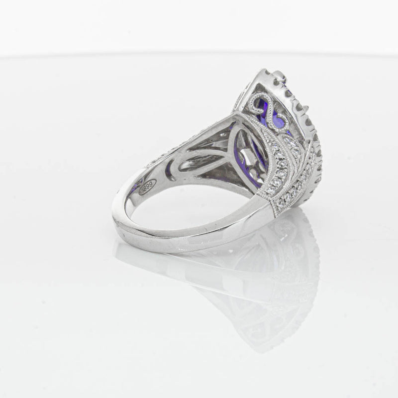 18ct White Gold 3.84ct Tanzanite & Diamond Halo Ring-Ring-Walker & Hall