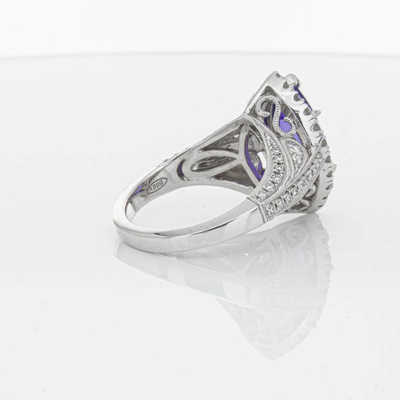 18ct White Gold 3.84ct Tanzanite & Diamond Halo Ring-Ring-Walker & Hall