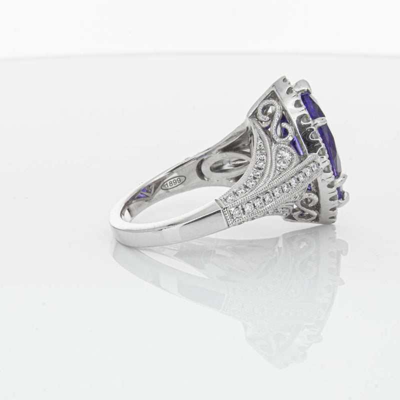 18ct White Gold 3.84ct Tanzanite & Diamond Halo Ring-Ring-Walker & Hall