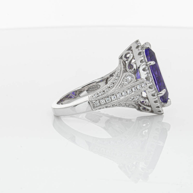 18ct White Gold 3.84ct Tanzanite & Diamond Halo Ring-Ring-Walker & Hall