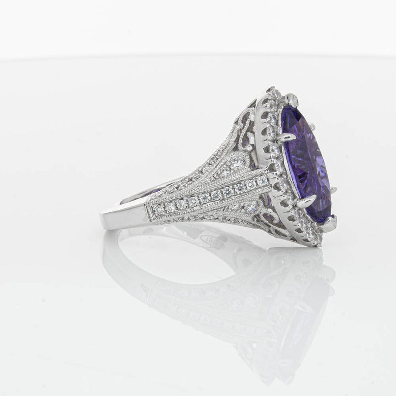 18ct White Gold 3.84ct Tanzanite & Diamond Halo Ring-Ring-Walker & Hall