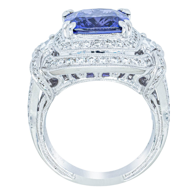 18ct White Gold 5.75ct Tanzanite & Diamond Halo Ring-Ring-Walker & Hall