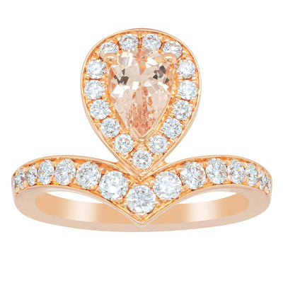 18ct Rose Gold .56ct Morganite & Diamond Tiara Ring-Ring-Walker & Hall