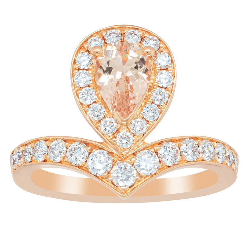 18ct Rose Gold .56ct Morganite & Diamond Tiara Ring-Ring-Walker & Hall