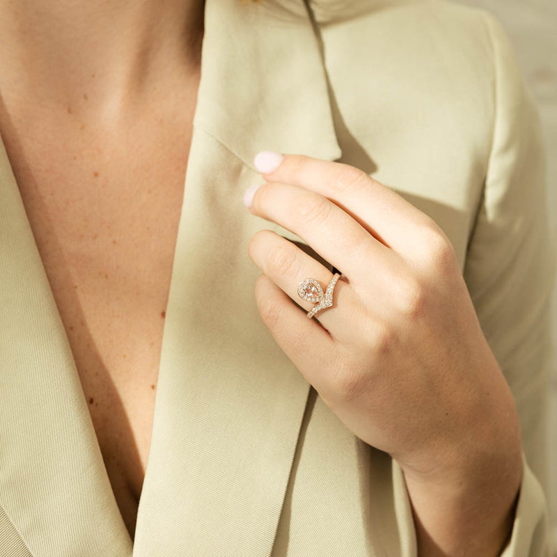 18ct Rose Gold .56ct Morganite & Diamond Tiara Ring-Ring-Walker & Hall