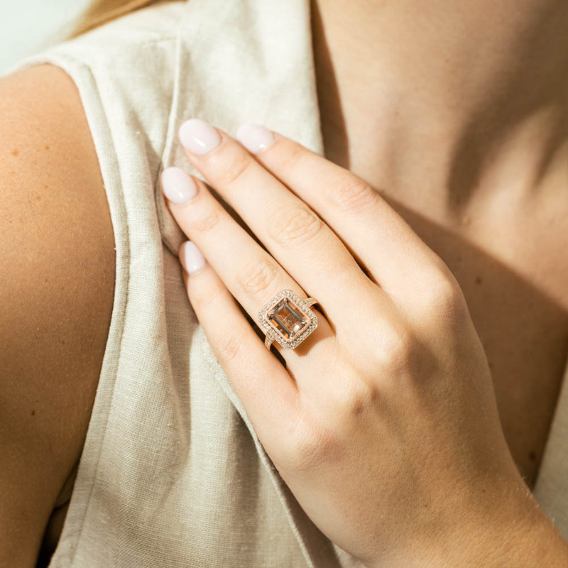 18ct Rose Gold 3.76ct Morganite & Diamond Ring-Walker & Hall