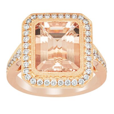 18ct Rose Gold 3.76ct Morganite & Diamond Ring-Walker & Hall