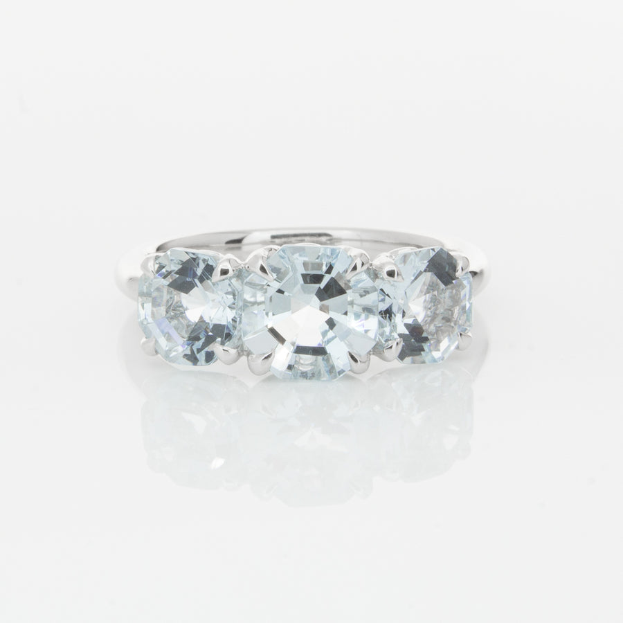 18ct White Gold Three Stone Aquamarine Octavia Ring-Ring-Walker & Hall